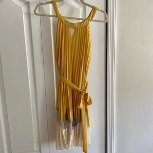 Mustard yellow, white and gray dress. Size medium